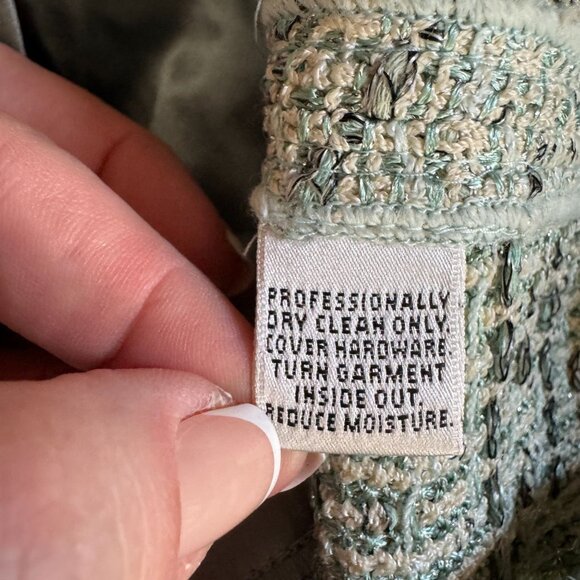 St John Evening Womens Tweed Open Front Jacket Tie Size 8‎ Light Blue Silver - Picture 5 of 8